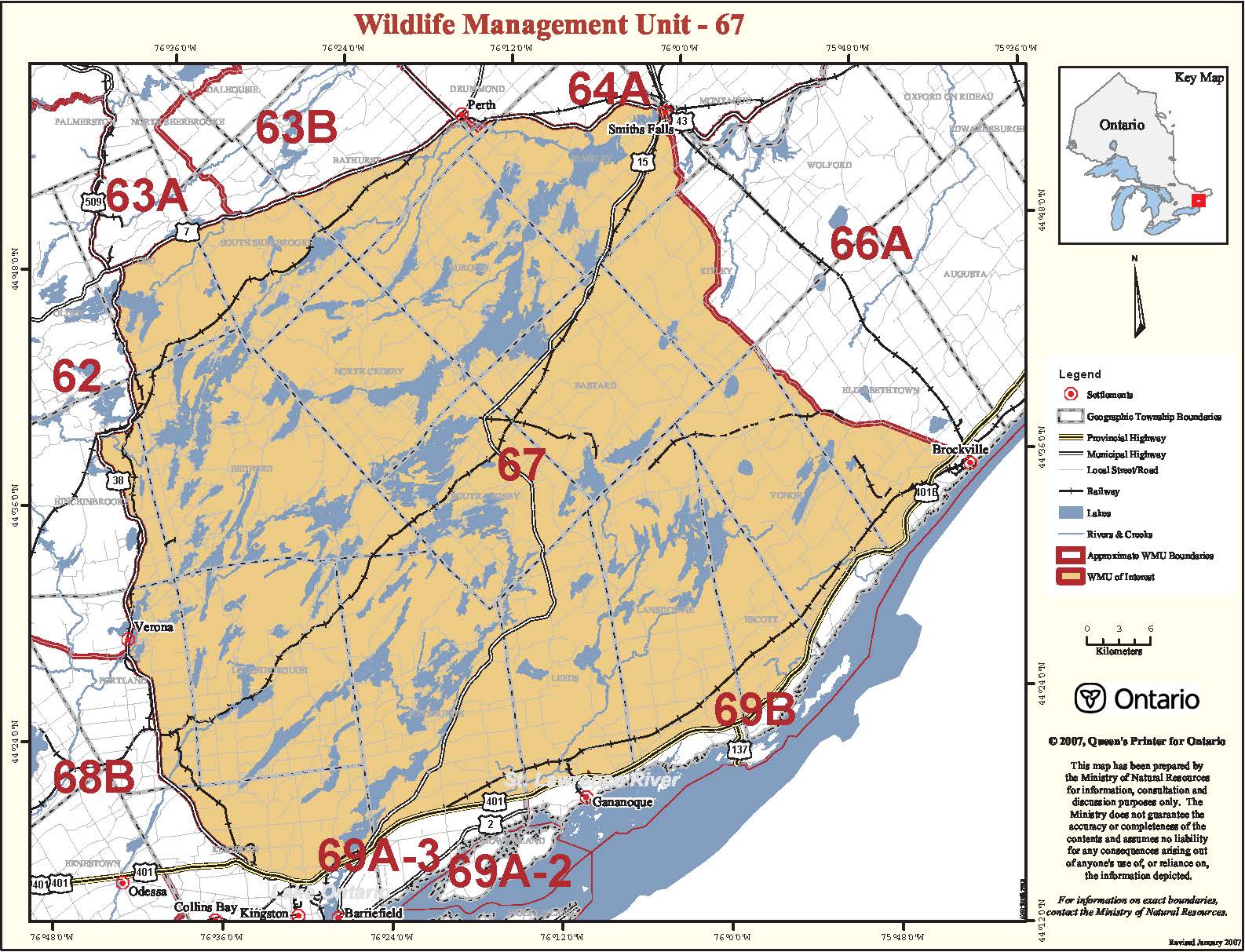 Detailed map of wildlife management unit 67